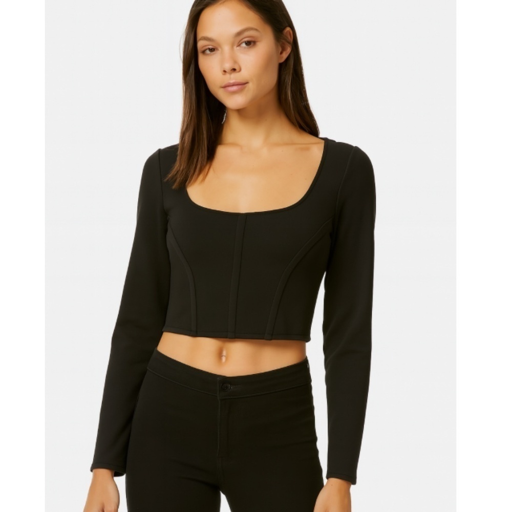 Happily Grey Long Sleeve Crop Top Black Size Large NWT